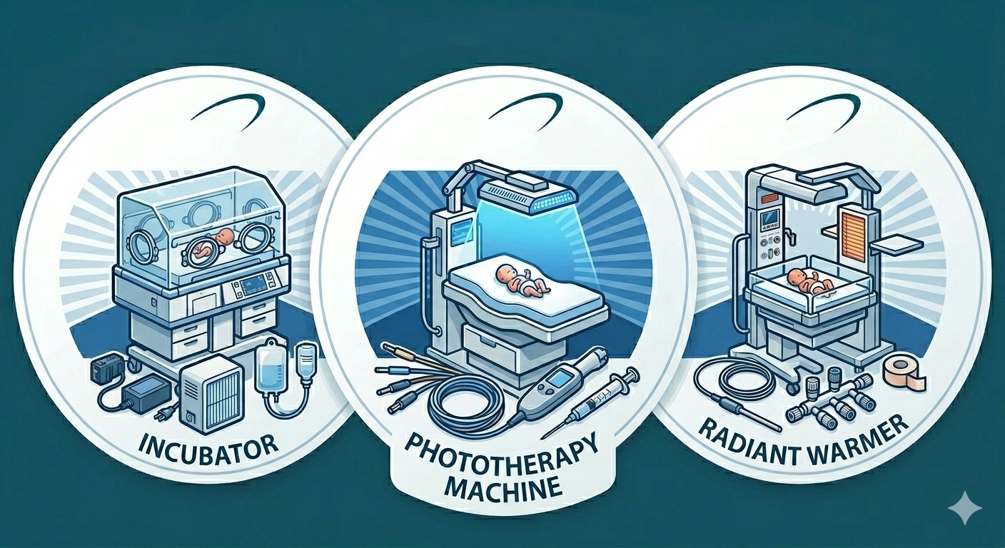 Incubator, phototherapy machine and radiant warmer product section